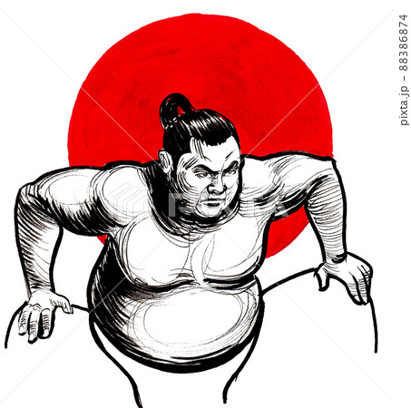Sumo wrestler. Ink and watercolour drawing 88386874