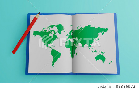 世界地図と本（これからのグローバル社会での生き方、地理、グローバル視点などのイメージ） 88386972