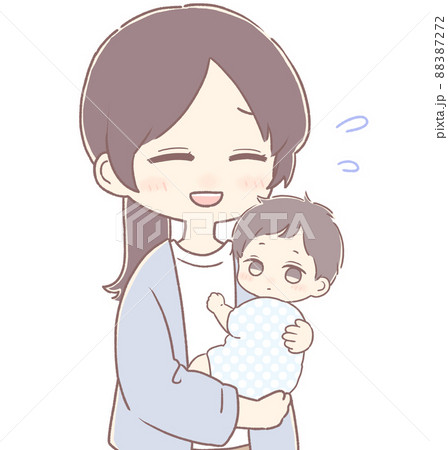 男の子の赤ちゃんとママ 苦笑いのイラスト素材 7272
