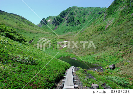 活火山 秋田駒ケ岳 ムーミン谷 木道 活火山 秋田駒ケ岳 ムーミン谷 木道 88387288