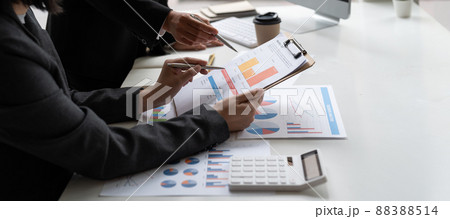 Team of business people working together in the meeting room office, teamwork background charts and graphs banner, double exposure successful teamwork,business planning concept 88388514