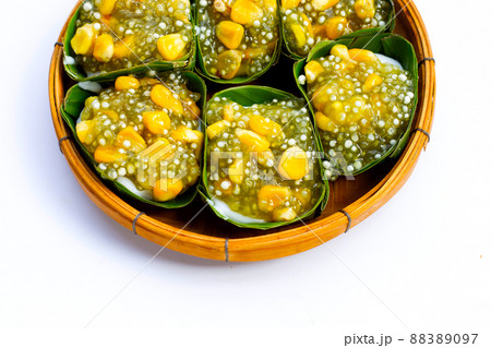 Thai dessert coconut pudding with tapioca pearl or sago and corn Thai dessert coconut pudding with tapioca pearl or sago and corn 88389097
