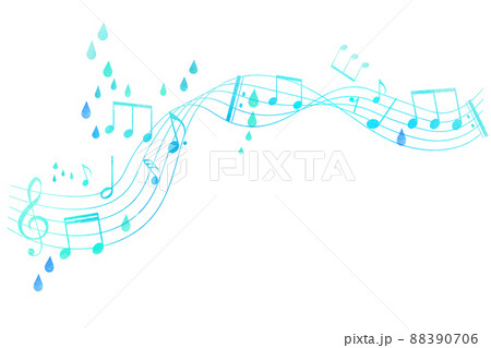 雨の日をイメージした五線譜のフレームイラスト 背景イラスト 音符 休符 楽譜記号のイラストのイラスト素材 0706