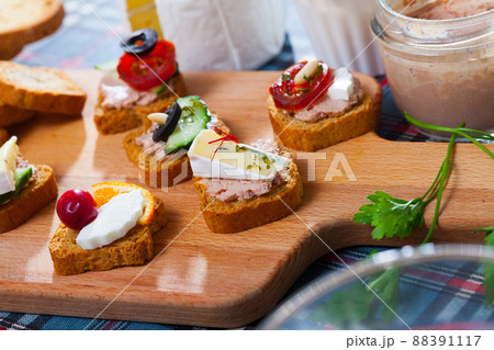 Assorted homemade canape appetizers 88391117