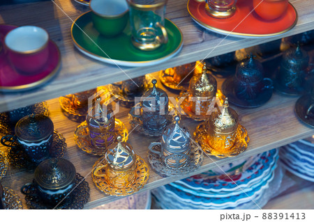 Traditional coffee and tea cups at Turkish Bazaar 88391413