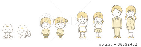 赤ちゃんから学生に成長する過程の男女のイラスト 88392452
