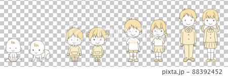 赤ちゃんから学生に成長する過程の男女のイラスト 88392452