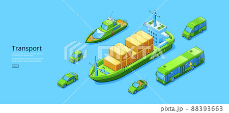 Transport isometric web banner with ship, car, van Transport isometric web banner with ship, car, van 88393663