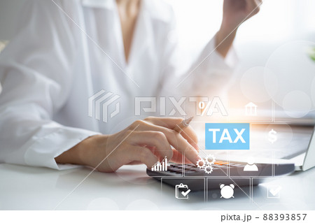 Tax payment concept, Business people calculating tax, Forms government, State taxes, Data analysis, Paperwork, Financial research, Report, State Government taxation, Calculation of tax return. 88393857