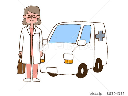 車で往診に向かう医師(女性)コミカルな手書きの人物 ベクター、線画にカラー 車で往診に向かう医師(女性)コミカルな手書きの人物 ベクター、線画にカラー 88394355