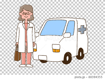 車で往診に向かう医師(女性)コミカルな手書きの人物 ベクター、線画にカラー 車で往診に向かう医師(女性)コミカルな手書きの人物 ベクター、線画にカラー 88394355