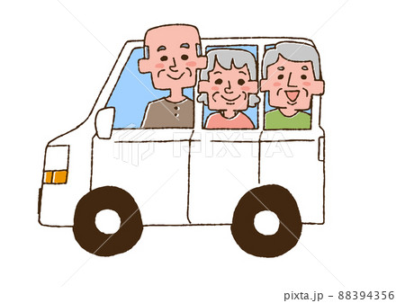 車でデイサービスに向かう高齢者 コミカルな手書きの人物 ベクター、線画にカラー 車でデイサービスに向かう高齢者 コミカルな手書きの人物 ベクター、線画にカラー 88394356