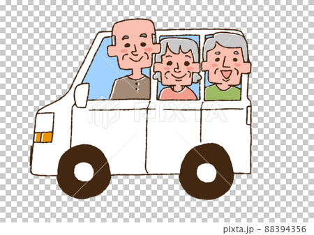 車でデイサービスに向かう高齢者 コミカルな手書きの人物 ベクター、線画にカラー 車でデイサービスに向かう高齢者 コミカルな手書きの人物 ベクター、線画にカラー 88394356
