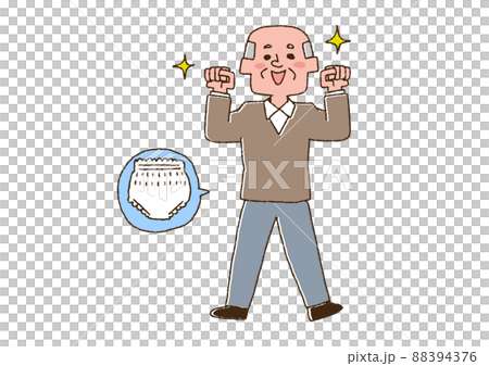 リハビリパンツを使用している高齢男性 コミカルな手書きの人物 ベクター、線画にカラー リハビリパンツを使用している高齢男性 コミカルな手書きの人物 ベクター、線画にカラー 88394376