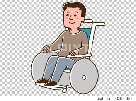 車椅子に乗った若い男性 コミカルな手書きの人物 ベクター 線画にカラーのイラスト素材 43