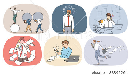 Set of businesspeople overwhelmed with workload  88395264