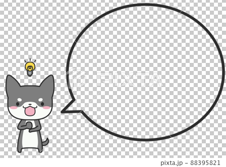 ひらめいているシバイヌさんとシンプルな丸いふきだし 88395821