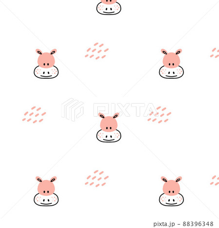 Childish seamless pattern with hippopotamus. Doodle style. Cute pattern with hippopotamus head. vector illustration. 88396348
