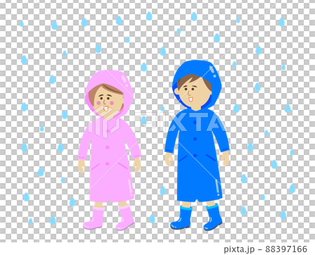 Illustration image of boy and girl in raincoat 88397166