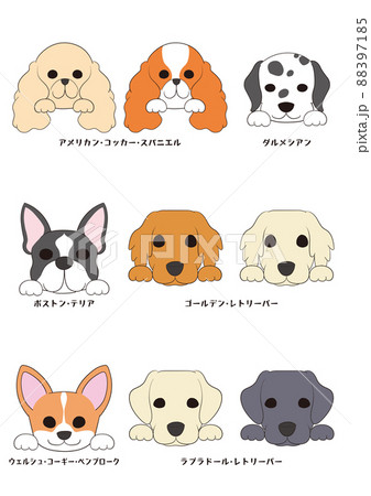 ワンちゃんの正面顏(手つき))6犬種9匹セット)フルカラーのイラスト素材