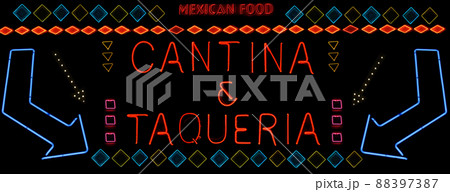 Cantina and Taqueria Spanish Bar and Taco Restaurant Neon Sign Photo Composite Image 88397387
