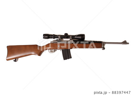 Vintage Semi Automatic Rifle With Scope and Magazine Isolated on White Vintage Semi Automatic Rifle With Scope and Magazine Isolated on White 88397447