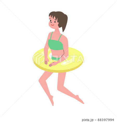 浮き輪で泳ぐ女性のイラスト 浮き輪で泳ぐ女性のイラスト 88397994