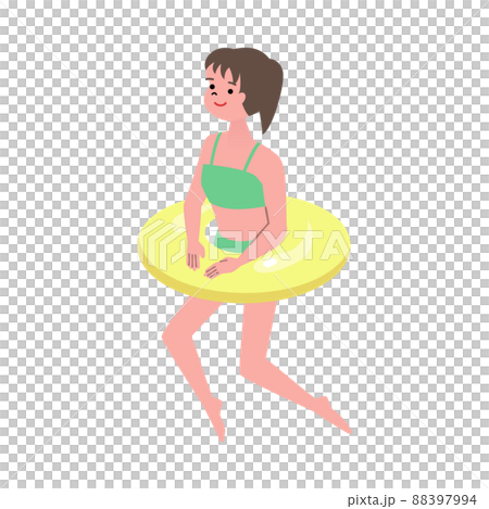 浮き輪で泳ぐ女性のイラスト 浮き輪で泳ぐ女性のイラスト 88397994