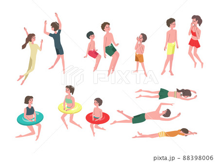 プールや海にいる人々のイラストセット プールや海にいる人々のイラストセット 88398006
