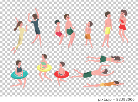 プールや海にいる人々のイラストセット プールや海にいる人々のイラストセット 88398006