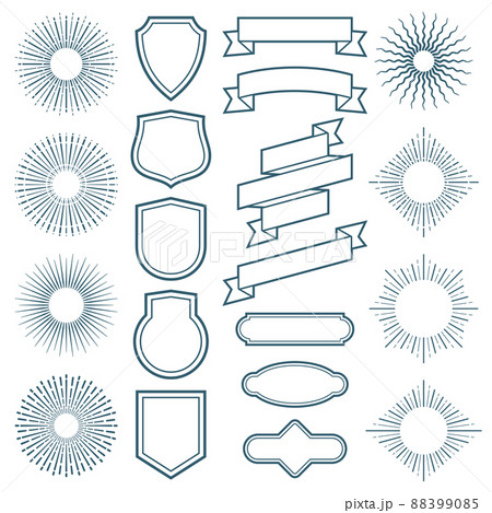 Vintage sunburst frames, ribbon banners and labels elements in art deco style 88399085