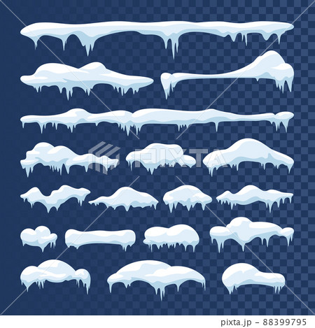 Snow and ice frames. Winter cartoon snow caps, snowdrifts and icicles 88399795
