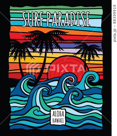 Vintage hawaii aloha surf graphic with ocean...のイラスト素材