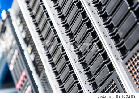 Row of hard disks used for data storage in internet data center 88400288