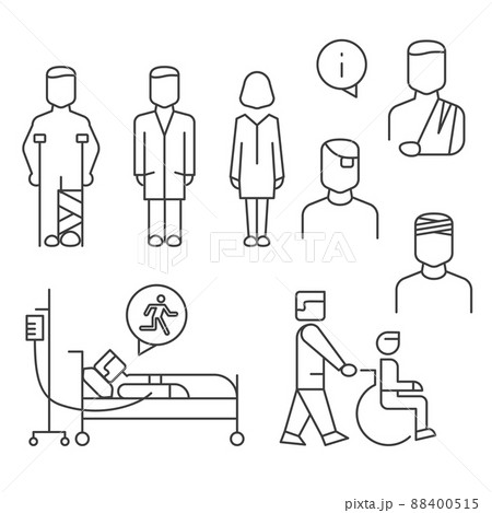 Hospital patients line icons set isolated on white Hospital patients line icons set isolated on white 88400515