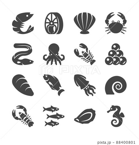 Sea food black silhouette icons 88400801