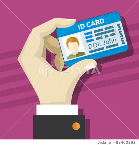 Male hand holding id card with photo illustration 88400893