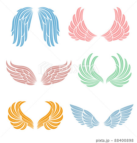 Elegant angel wings with long feather. Angelic symbols isolated set Elegant angel wings with long feather. Angelic symbols isolated set 88400898