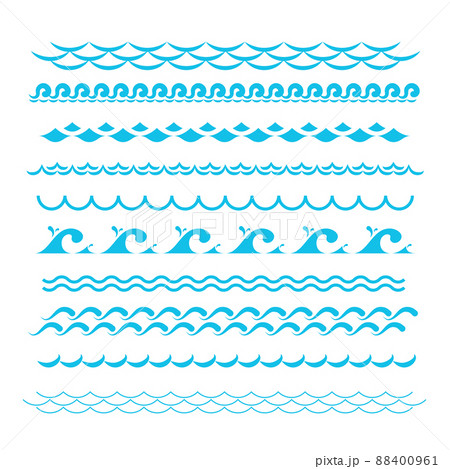 Blue ocean waves. Sea wave silhouette signs. Water graphic elements isolated Blue ocean waves. Sea wave silhouette signs. Water graphic elements isolated 88400961
