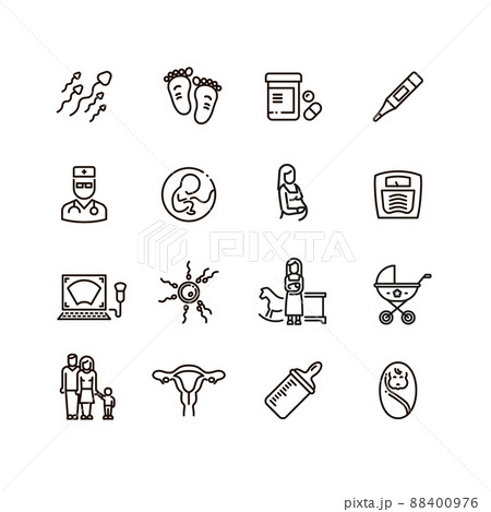 Pregnancy and newborn child line icons. Motherhood and infant baby pictograms 88400976