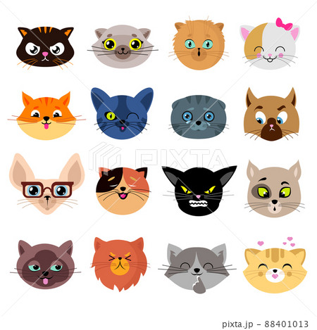 Heads of cute cat characters with different emotions set 88401013