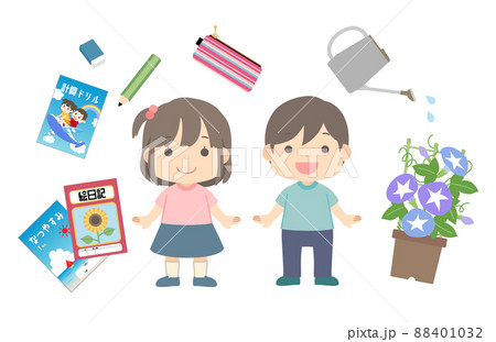 夏休みの宿題と子供たちのイラスト 88401032