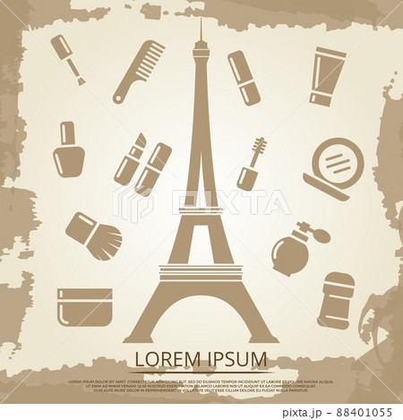 Beauty poster with cosmetics and Eiffel tower Beauty poster with cosmetics and Eiffel tower 88401055