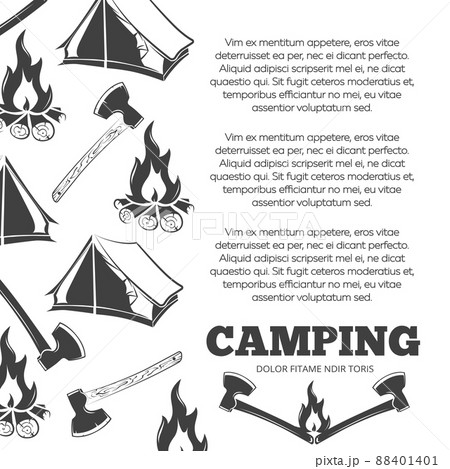 Camping poster with fire, axes, tent Camping poster with fire, axes, tent 88401401