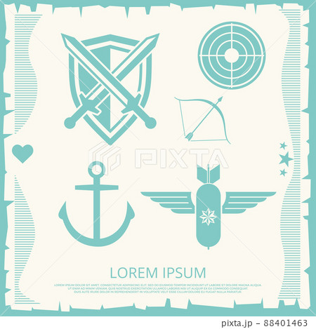 Military army and navy elements - anchor, swords, arrow, bomb 88401463