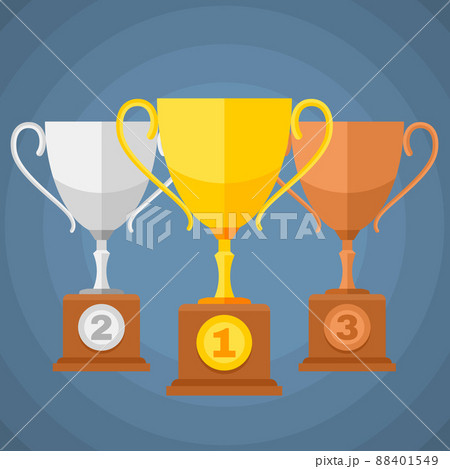 Gold, silver and bronze winners sports trophy cups. classification icons Gold, silver and bronze winners sports trophy cups. classification icons 88401549