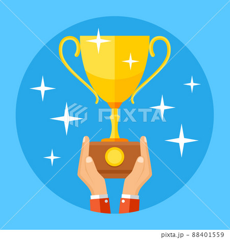 Hands holding gold sports trophy cup. Success, winning, championship business concept 88401559