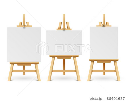 wooden paint board with white empty paper frame. art easel stand