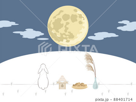 ウサギのお月見-お供え物とウサギ 88401714