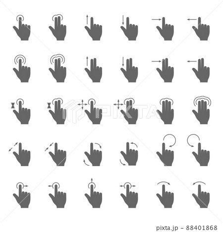 Hand Swipe And Drag Gesture Icons With Touching のイラスト素材